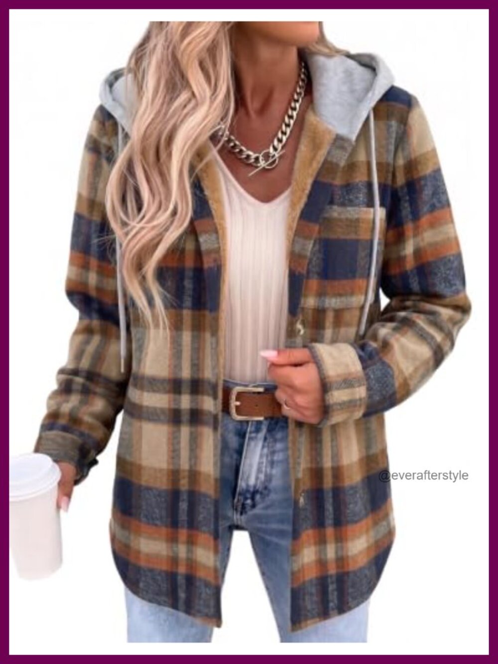 Zeagoo Women's Plaid Fleece Shacket Hooded Winter Coat Warm Jacket